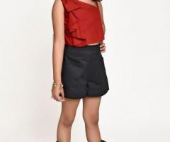 Jelly Jones Bow Shoulder Top with Black Shorts-Maroon - 1