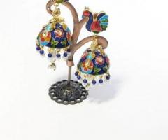 Buy peacock shaped oxidised earring with ghungaroo in Jodhpur - Aakarshan - 1