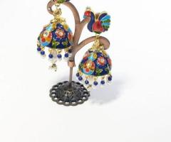 Buy peacock shaped oxidised earring with ghungaroo in Delhi - Aakarshan