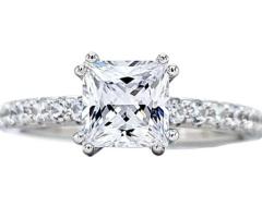 Rhodium Plated 6mm Princess Cut Zirconia Engagement Ring - Size 4