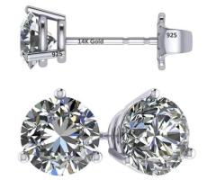 3-Prong Martini Round CZ Stud Earrings - 14K Gold Post
