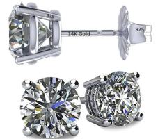 Stunning 14K Gold & Sterling Silver CZ Stud Earrings - Platinum Plated, 5.50mm, 1.50cttw - 1