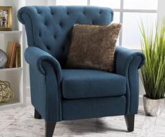 Dark Blue Fabric Tufted Chair