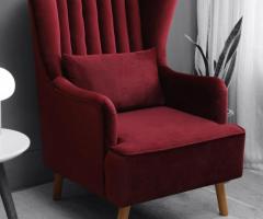 Iconic Velvet Wing Chair In Red Color