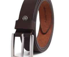 Brown Genuine Leather Men's Belt (Leather Texture: Plain & Buckle Color: Silver)