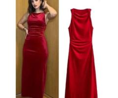 ZARA WOMAN NWT FW23 DARK RED VELVET MIDI DRESS Size M Ref: 8387/887