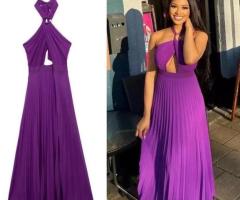 ZARA PLEATED MIDI DRESS WITH CUT-OUT DETAIL PURPLE SS23 SIZE L REF.3564/179