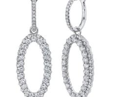 14K White Gold Diamond Oval Hoop Earrings