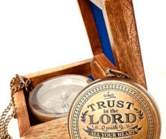 Religious Gifts: "Trust in the Lord with All Your Heart" Compass in Wood Box - 1