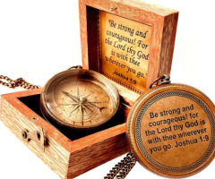 Be Strong and Courageous Brass Compass - 1