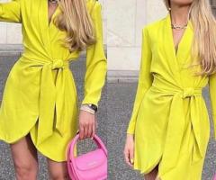 ZARA WOMAN NWT SS22 LIME GREEN PAREO MINI DRESS Sz L 2829/483 WRAP FRONT