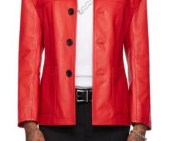 The Power of Red: Open Spread Collar Leather Jacket