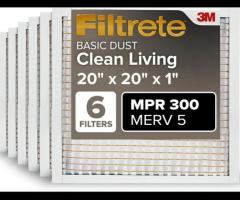 Filtrete 20x20x1 AC Furnace Air Filter, MERV 5, MPR 300, Capture Unwanted Particles, 3-Month Pleated