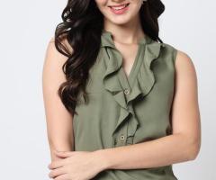 Green Ruffles Crepe Top