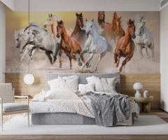 Unstoppable Spirit: 7 Fiery Horses Wallpaper Design