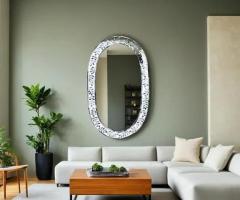 Enhance Your Walls with The Samret Oval Bone Inlay Mirror