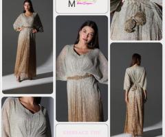 Best Kaftan Dress Dubai UAE | White and Gold Kaftan - Ayesha Mukri Designs