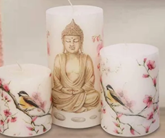 Elegant Buddha Candles with Floral and Bird Designs