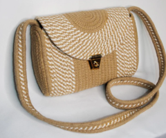 Natural & White Striped Crossbody Cotton Rope Bag