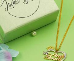 Two Tone Butterfly Crown Heart Couple Name Necklace