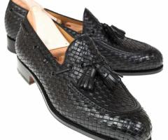 Purchase Men's Genuine Leather Loafer Shoes in Black, Brown, and Blue.