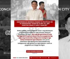 Congressman Regencia Niabag sa pagpalig-on sa edukasyon sa iligan