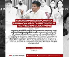 Congressman Regencia, Uyon sa Panawagan Ni Roy Ga Mahitungod sa Pag-Preserbar sa Kinaiyahan