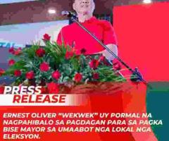 Ernest Oliver "Wekwek" Uy Declares Candidacy for Vice Mayor in 2025 Local Elections: