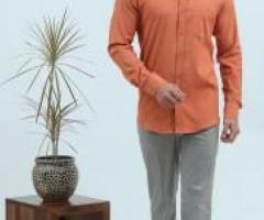 Veshbhoshaa’s Bluebird Classy Dobby Orange Best Shirt For Men - 1