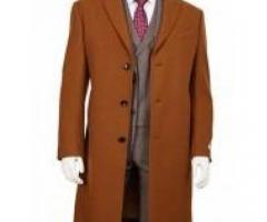 Mens Three Button Camel Single Breasted Wool Overcoat - Mens Tan Overcoat