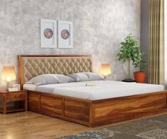 Buy Luxury Queen Size Wooden Bed with Full Drawer Storage in Honey Finish From Wooden Street